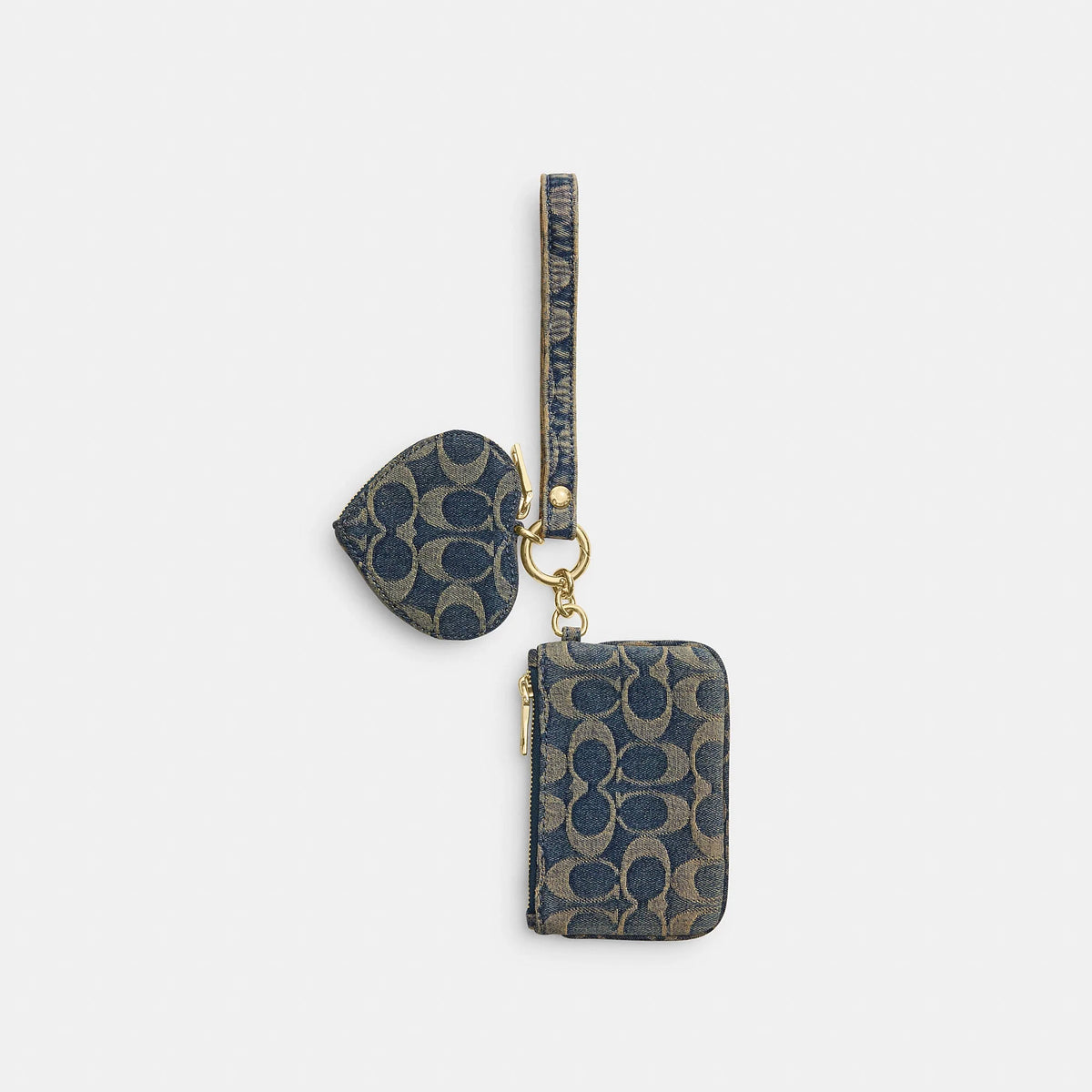 Coach Outlet Wristlet And Heart Pouch In Signature Regenerative Cotton Denim