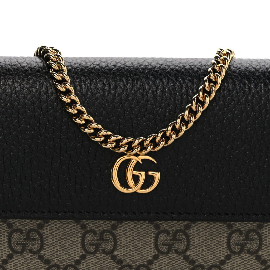 Dollar Calfskin GG Supreme Monogram Petite GG Marmont Wallet Chain Bag Black Beige Ebony