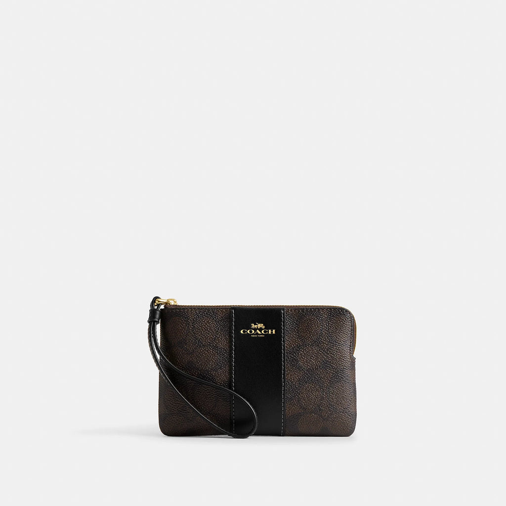 Coach Outlet Corner Zip Wristlet In Signature Canvas With Stripe