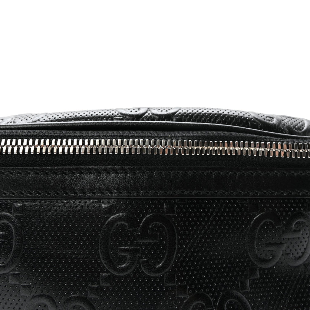 Calfskin GG Tennis Embossed Belt Bag Black