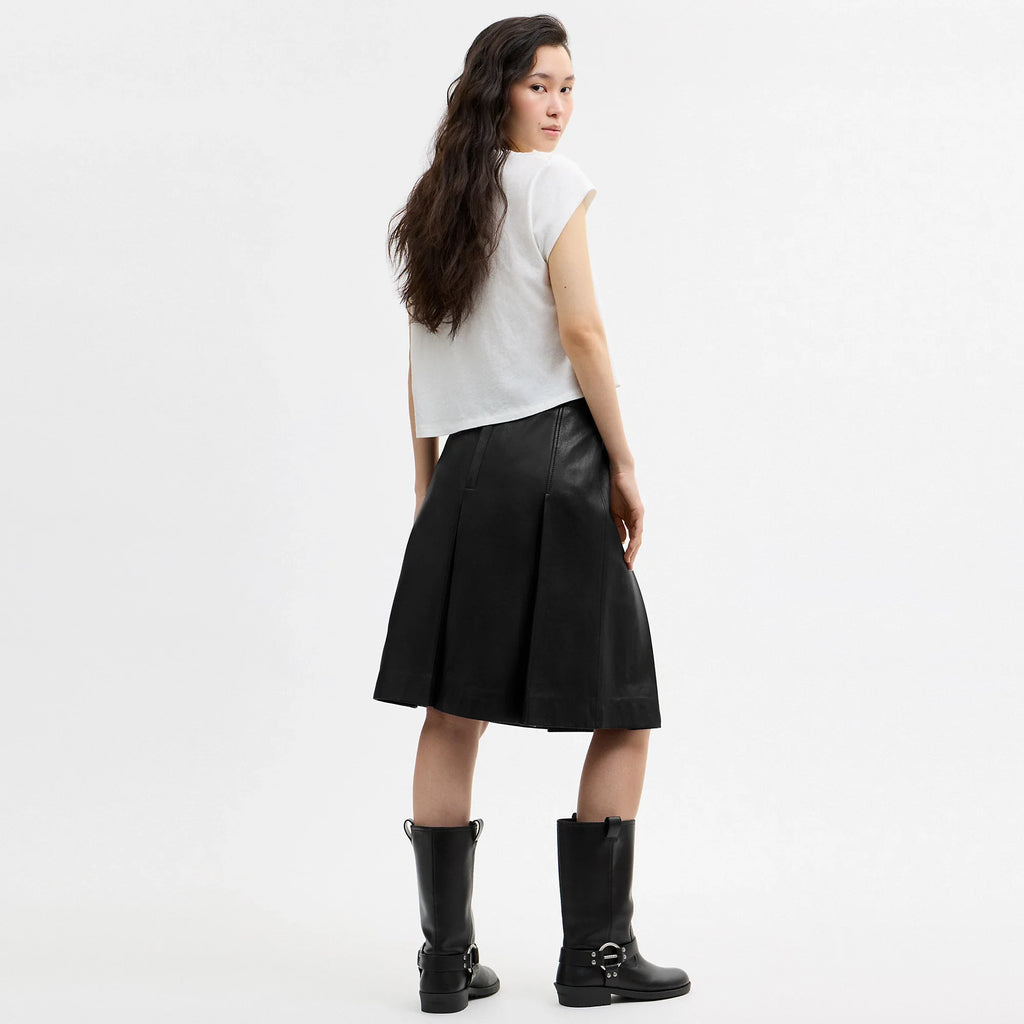 Coach Outlet Pleated Leather Midi Skirt