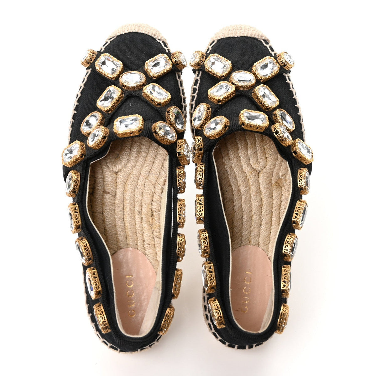 Canvas Crystal Embellished Espadrilles 36 Black