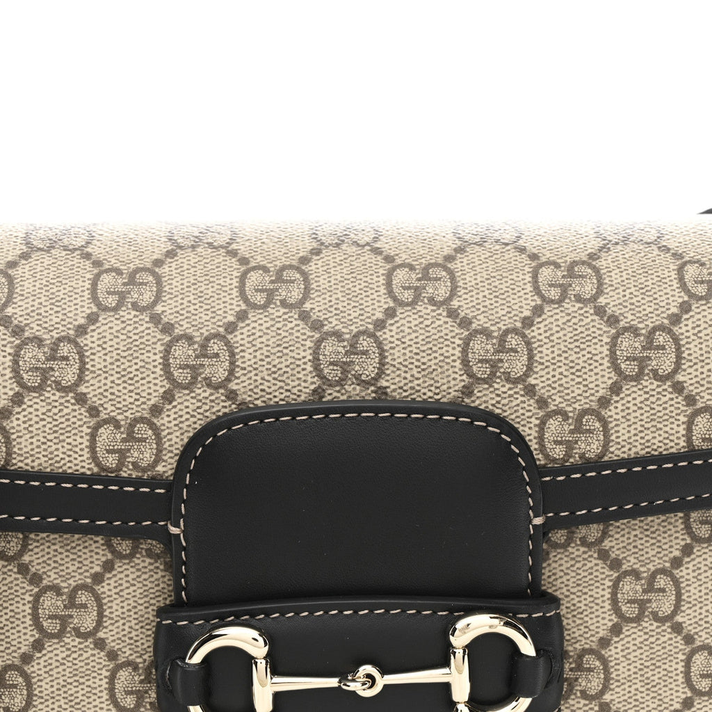 GG Supreme Monogram Horsebit 1955 Soft Small Shoulder Bag Beige Black