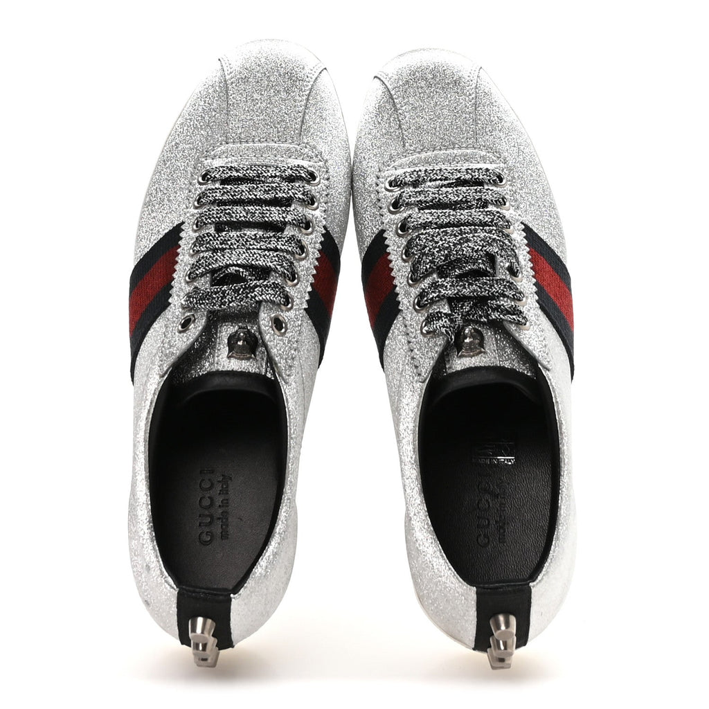 Glitter Fabric Studded Web Womens Sneakers 37 Silver