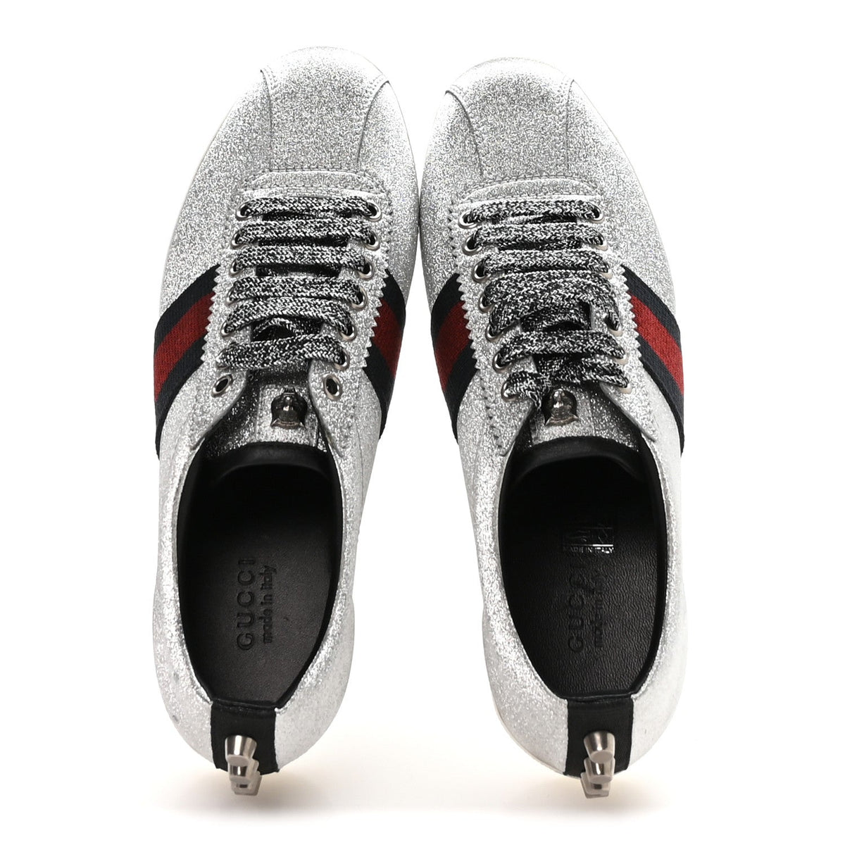 Glitter Fabric Studded Web Womens Sneakers 37 Silver