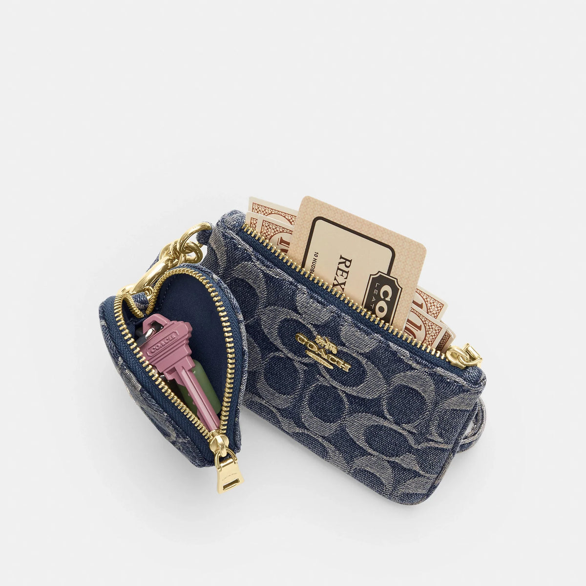Coach Outlet Wristlet And Heart Pouch In Signature Regenerative Cotton Denim