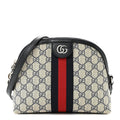 GG Supreme Monogram Textured Dollar Calfskin Web Small Ophidia Dome Shoulder Bag Beige Blue