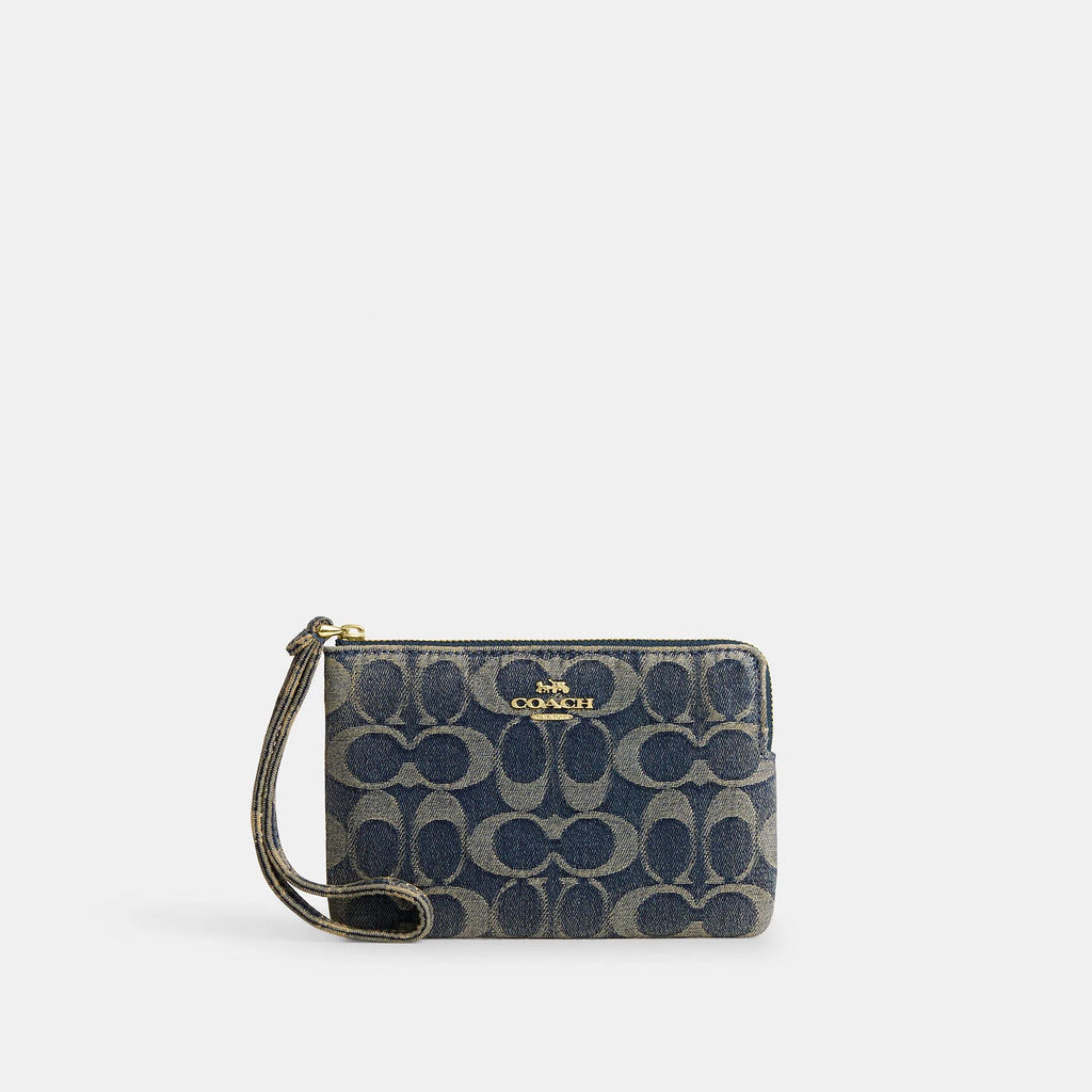 Coach Outlet Corner Zip Wristlet In Signature Regenerative Cotton Denim