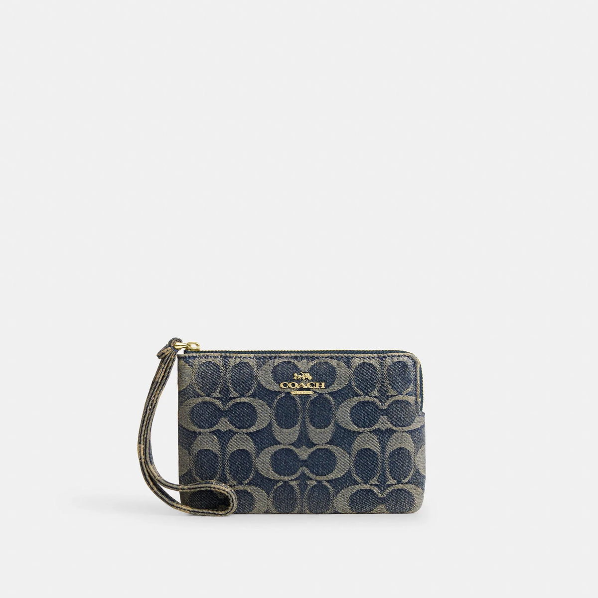 Coach Outlet Corner Zip Wristlet In Signature Regenerative Cotton Denim