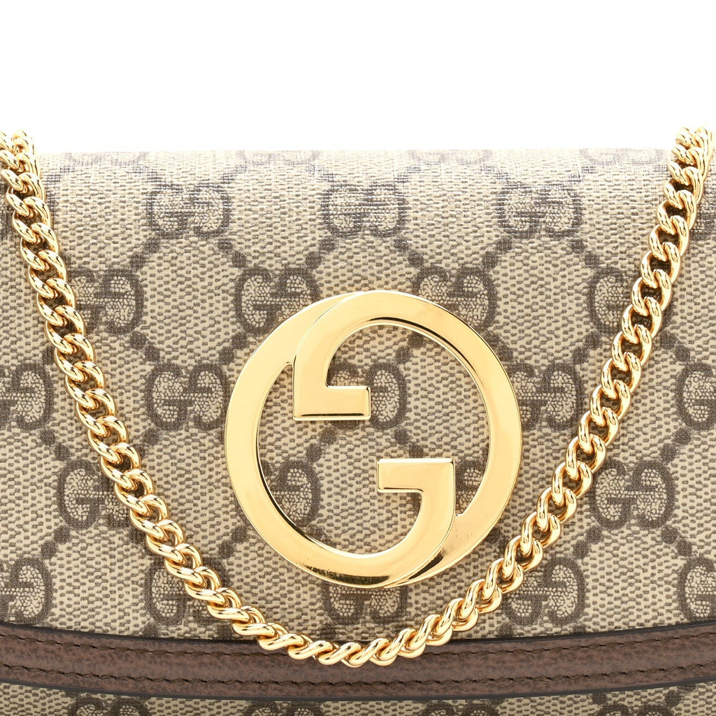 GG Supreme Monogram Textured Dollar Calfskin Blondie Continental Chain Wallet Beige Ebony New Acero