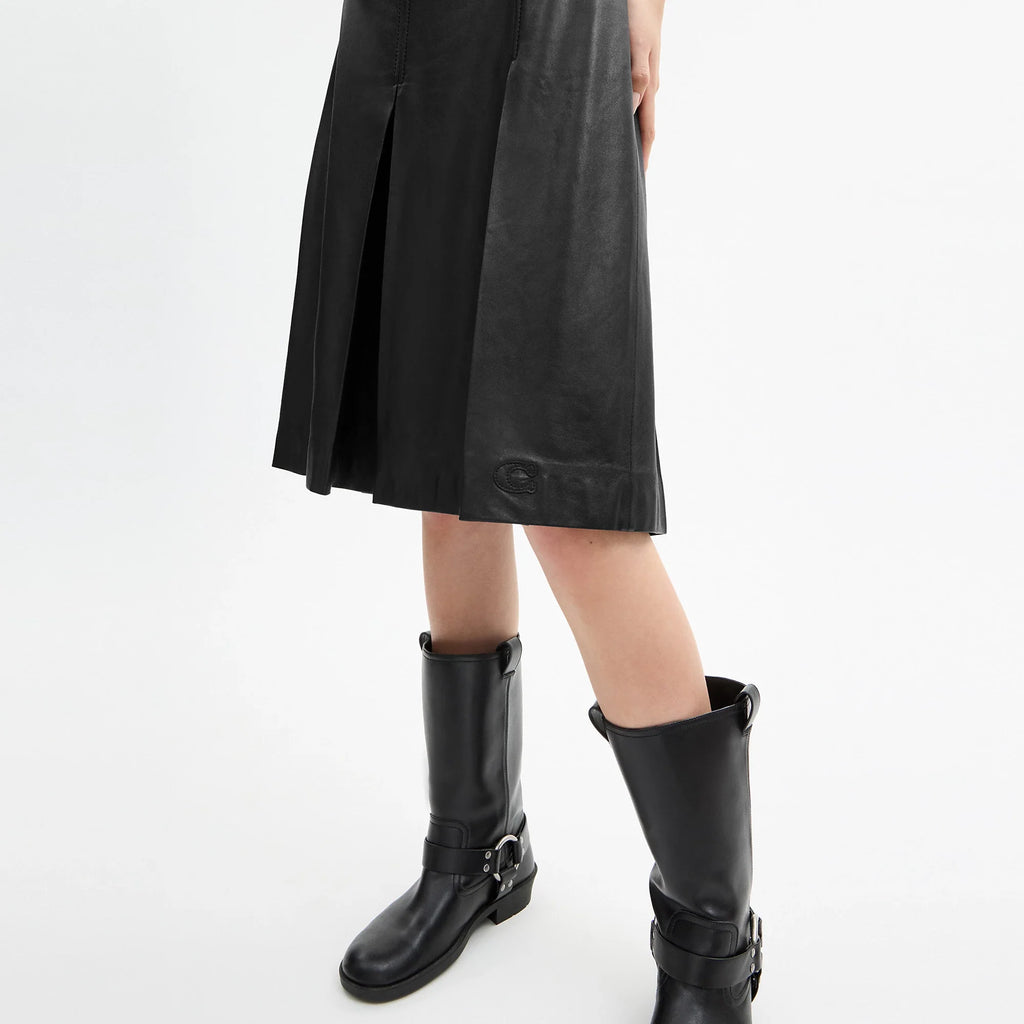 Coach Outlet Pleated Leather Midi Skirt