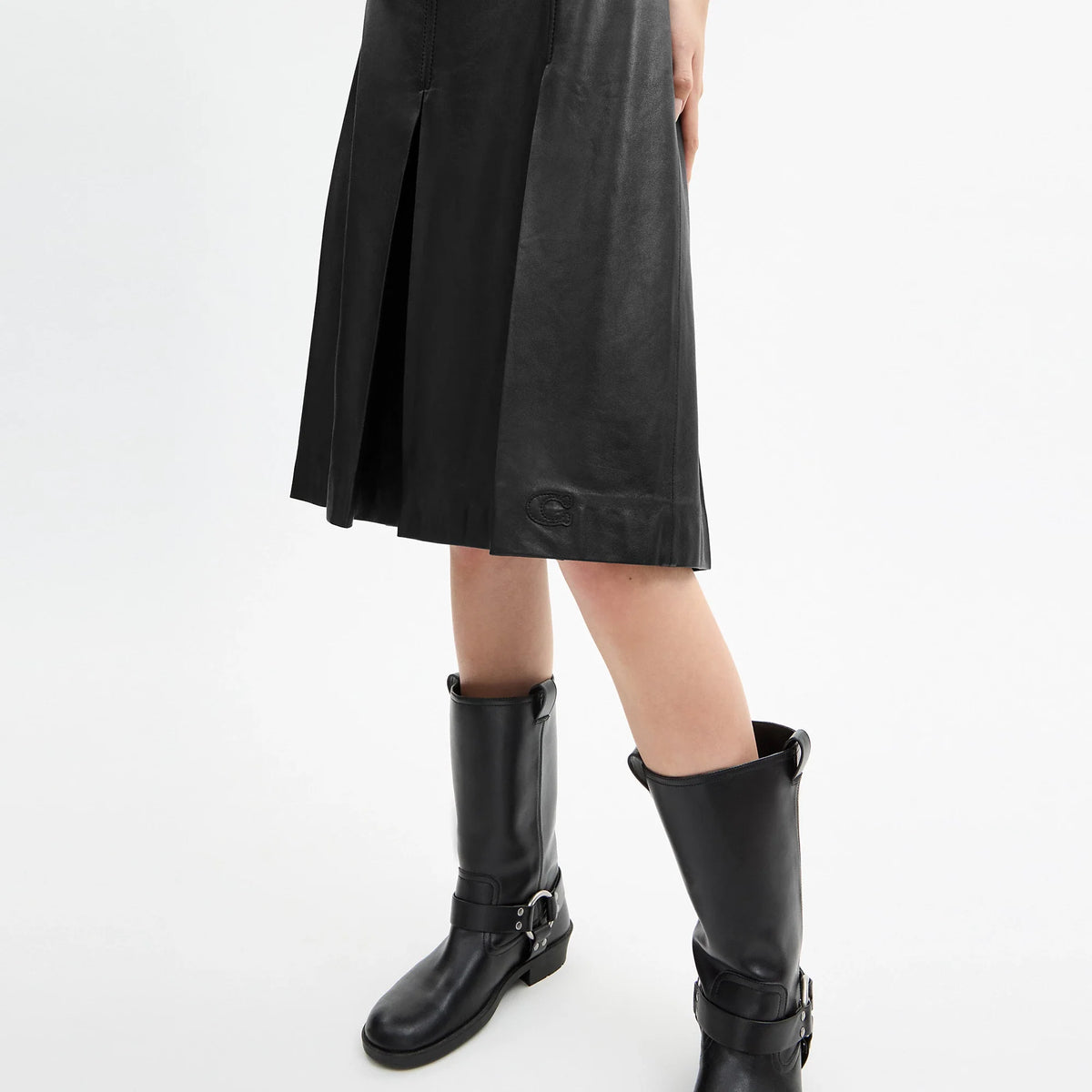 Coach Outlet Pleated Leather Midi Skirt