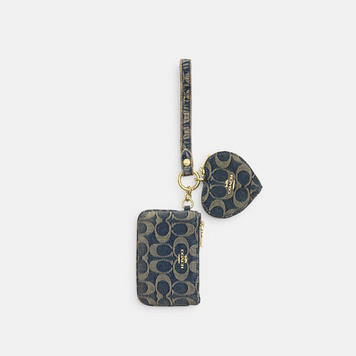 Coach Outlet Wristlet And Heart Pouch In Signature Regenerative Cotton Denim