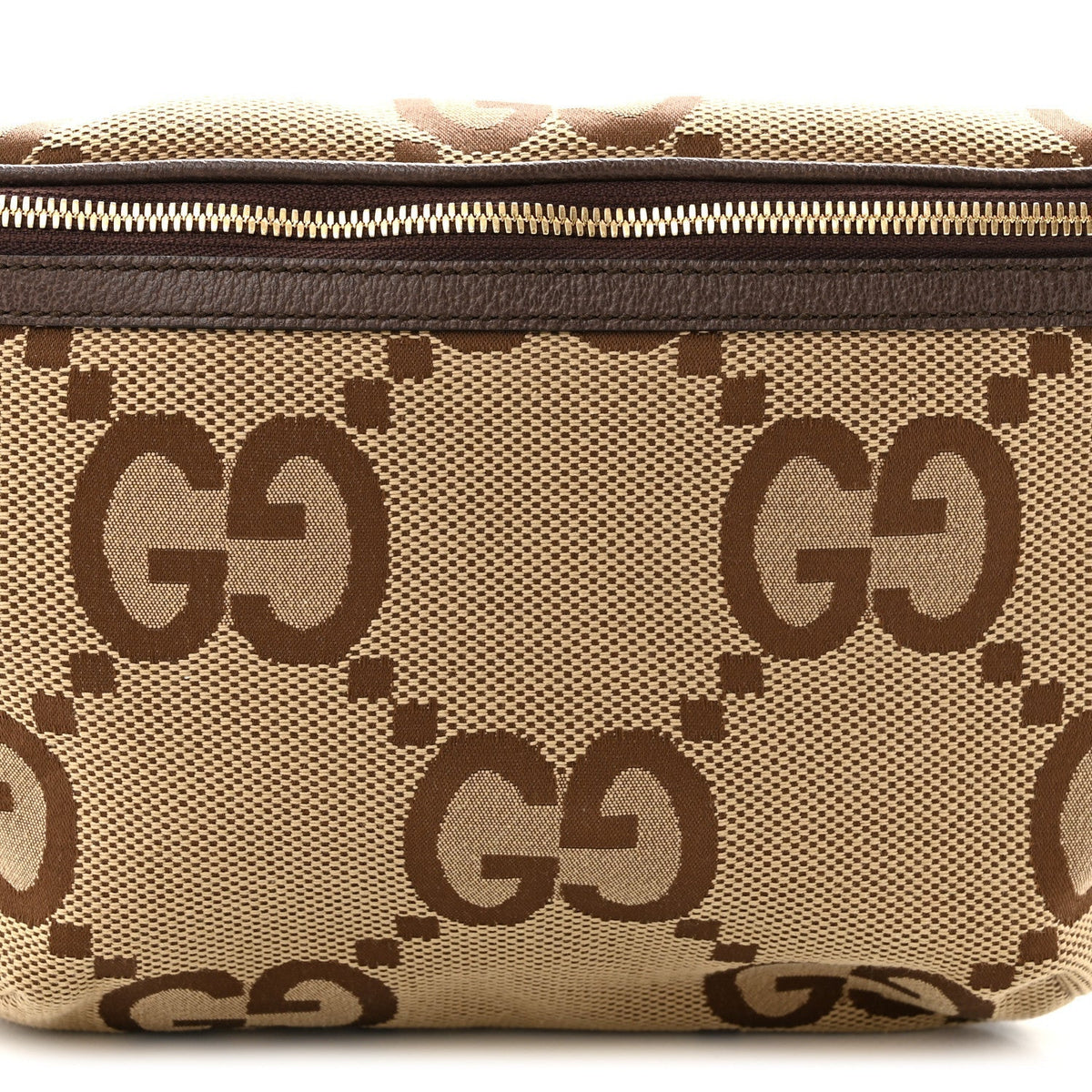 Monogram Jumbo GG Textured Dollar Calfskin Web Belt Bag Camel Ebony New Acero