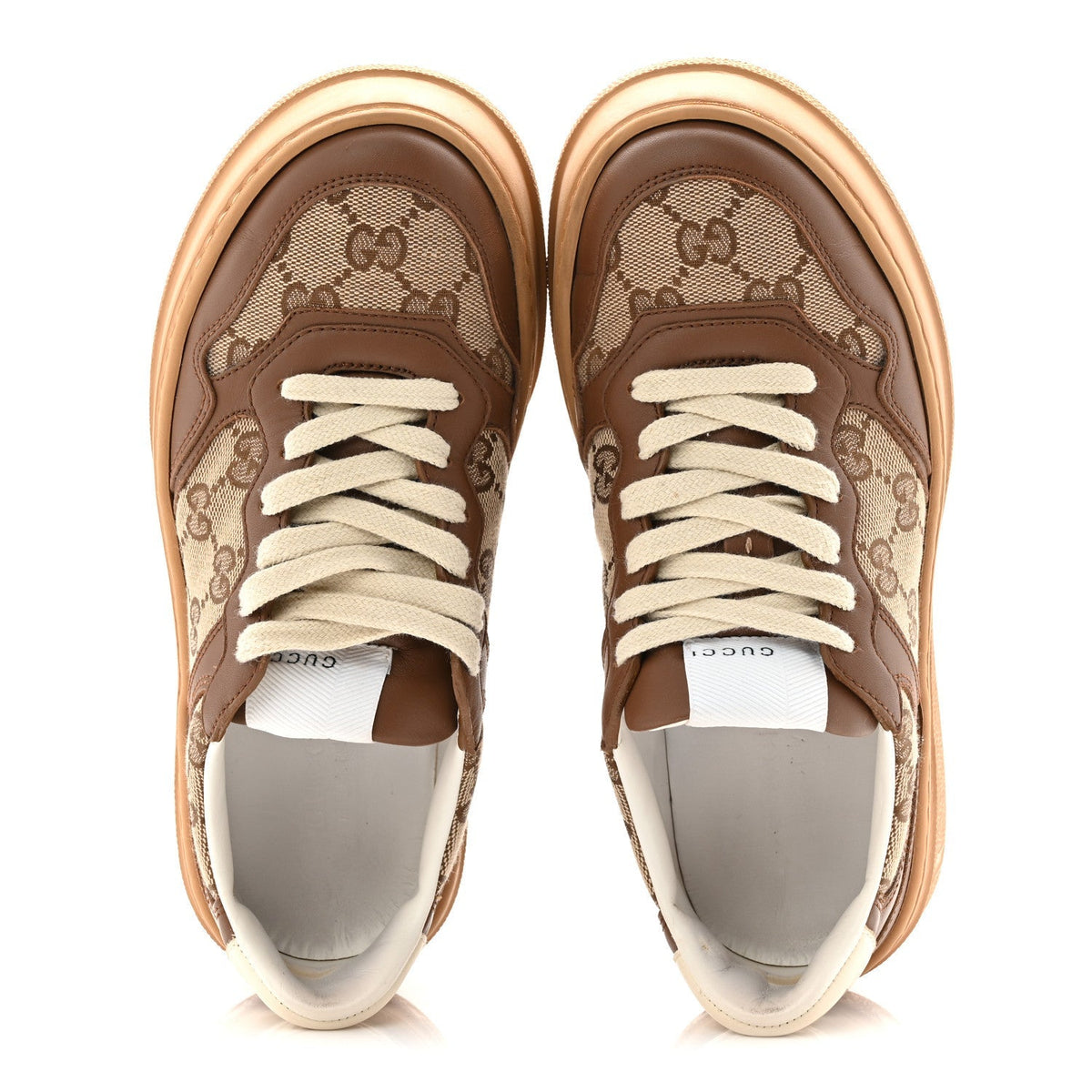 Calfskin GG Monogram Womens Platform 55mm Sneakers 35.5 Hezelnut Beige Ebony Mystic White