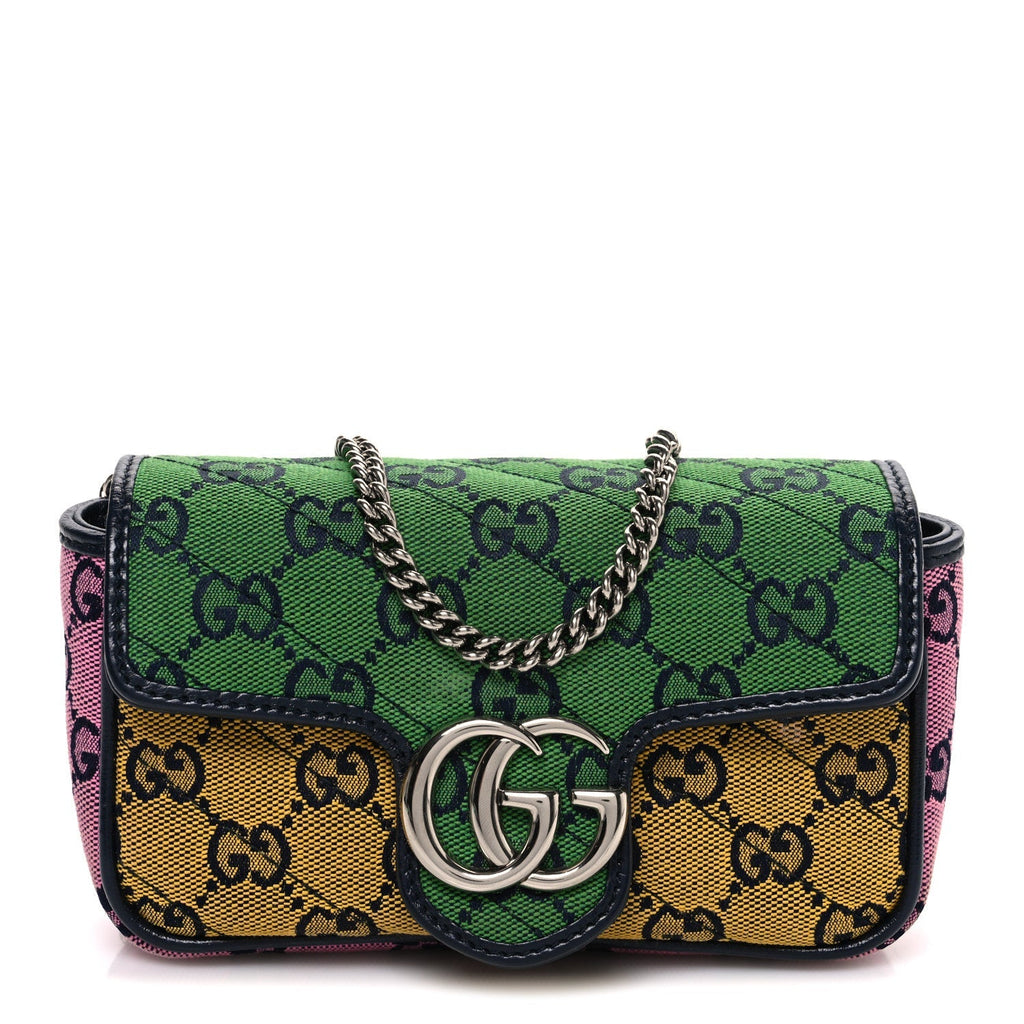Monogram Multicolor Matelasse Diagonal Super Mini GG Marmont Shoulder Bag Green Blue Yellow Light Blue Pink