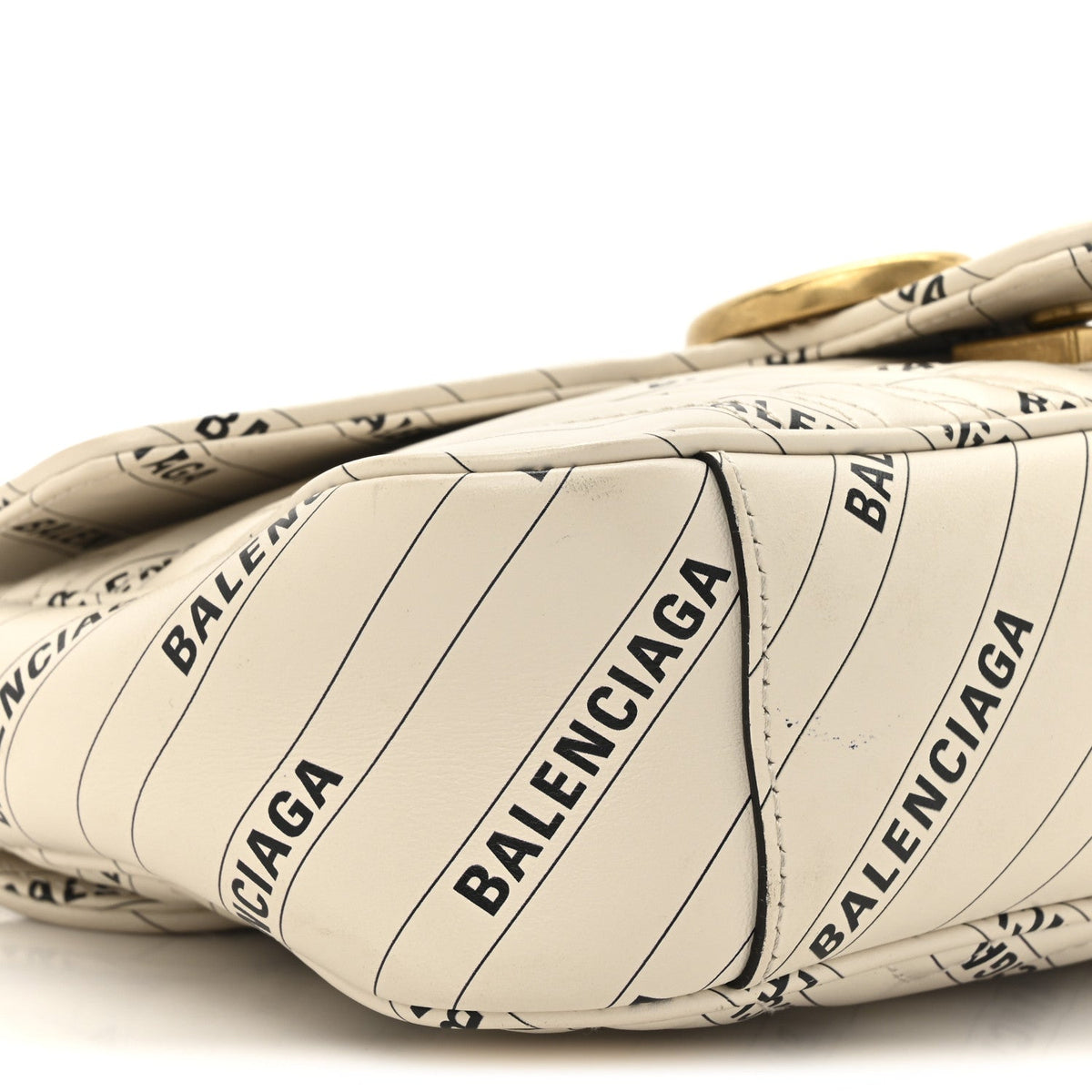 X BALENCIAGA Calfskin Matelasse Logo Print Small GG Marmont Shoulder Bag White