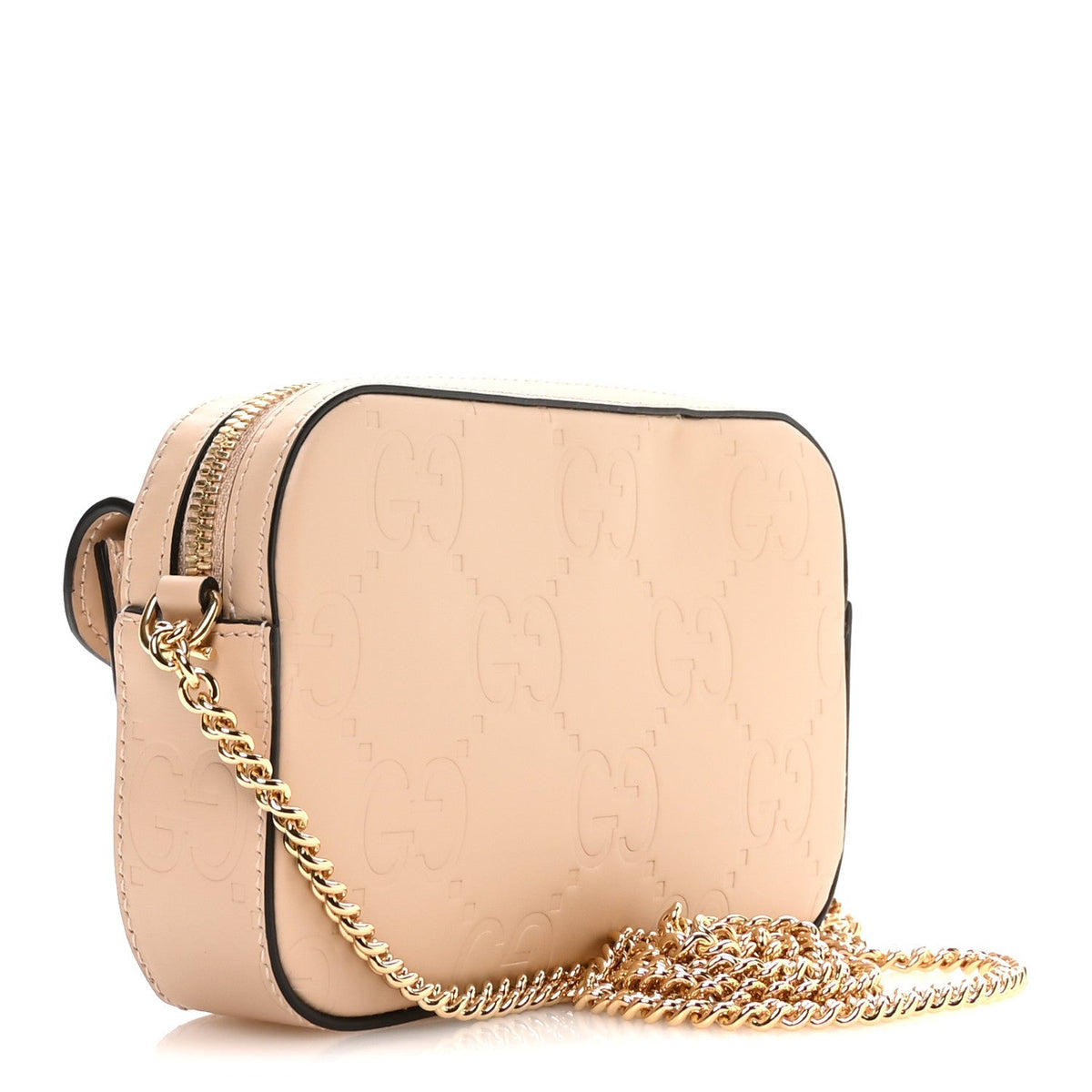 Calfskin GG Super Mini Debossed Chain Wallet Light Beige